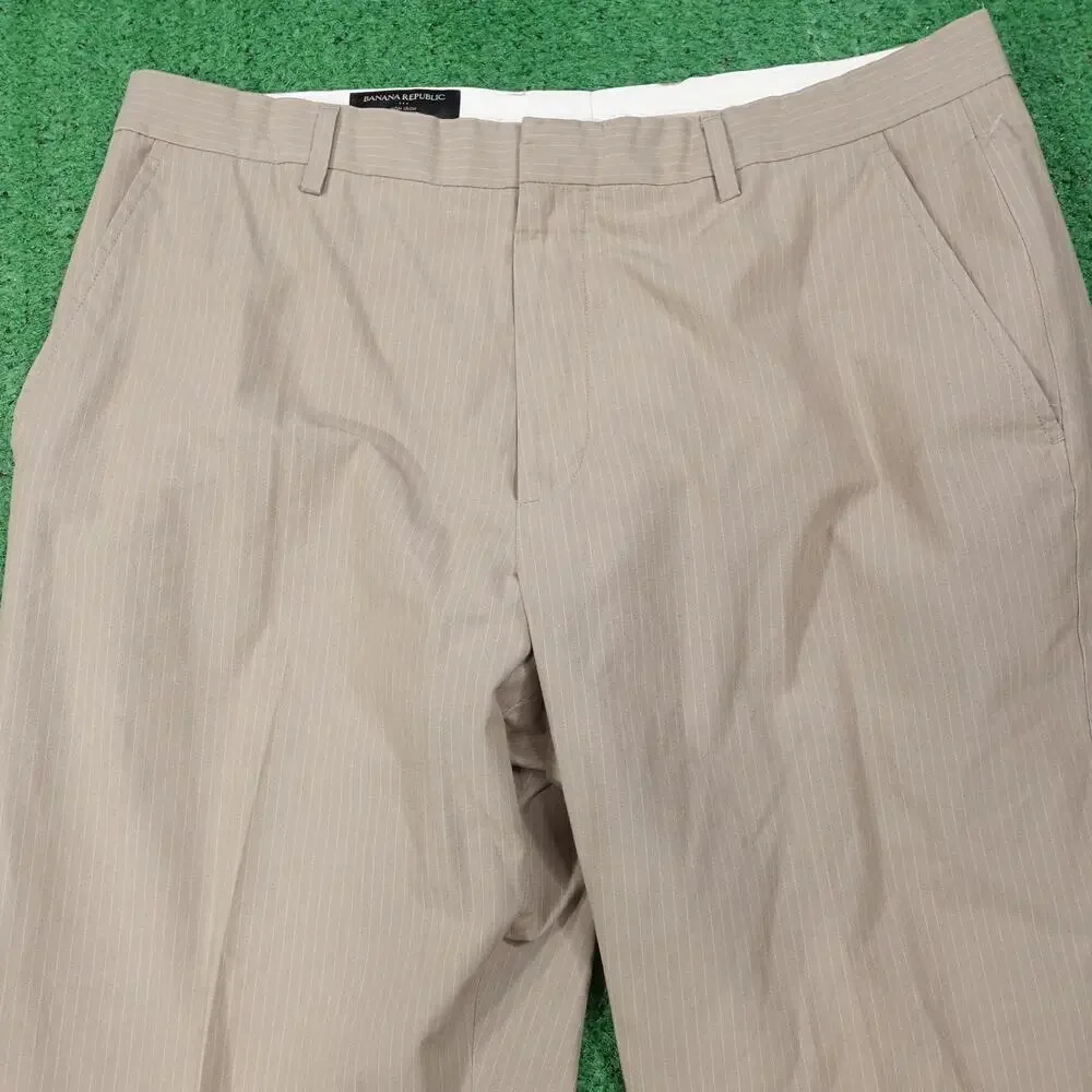 Banana Republic Dress Pants Mens 35x34 Beige‎ Non Iron Classic Fit Pinstripe